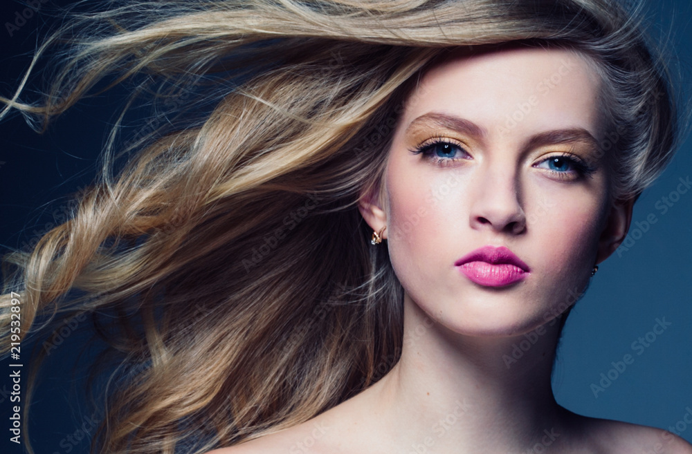 Beautiful blonde hair woman with beauty makeup pink lipstick Beautiful blonde hair woman with beauty makeup pink lipstick