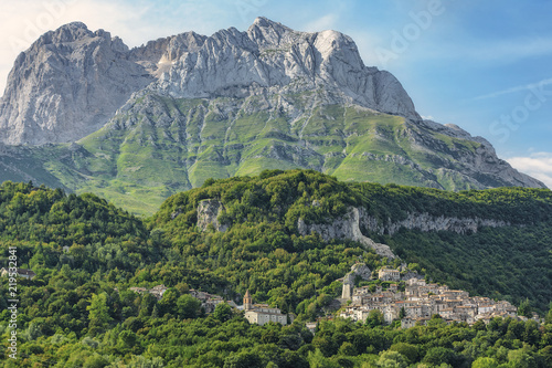 Pietracamela, an Old Town situated in the Monti della Laga - Gran Sasso - Italy  With Background of Corno Piccolo and Corno Grande