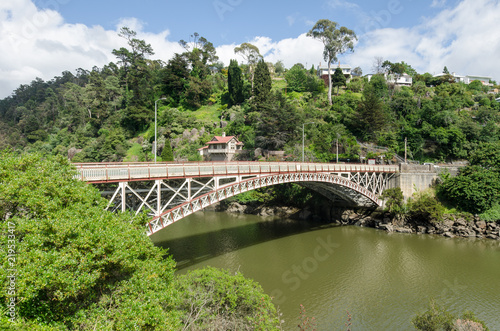The wrought iron Kings Bridge across the Cataract Gorge, Launceston, Tasmania, Australia.