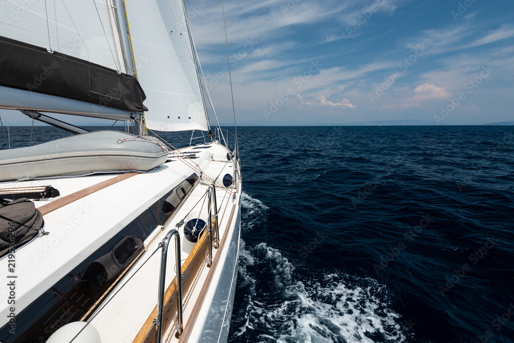 Fototapeta premium Luxury yacht at sea race. Sailing regatta. Cruise yachting