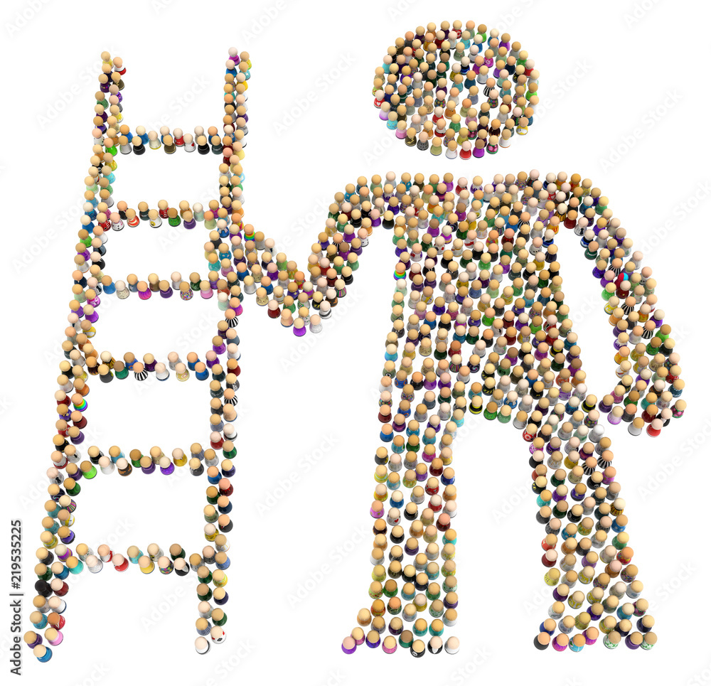 Cartoon Crowd Figure, Ladder Cartoon Crowd Figure, Ladder