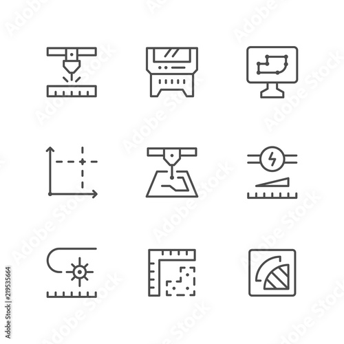 Set line icons of laser cutting