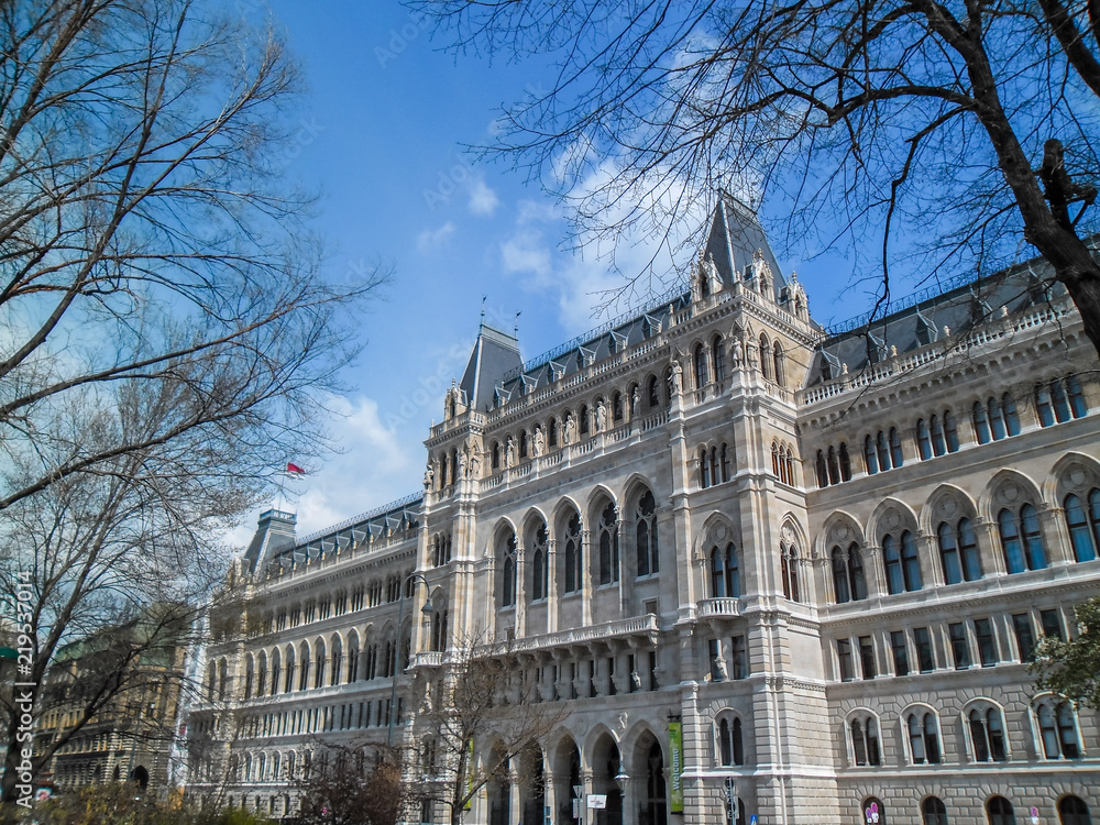 Vienna/Austria - April 2015: The gorgeous facade of the Town Hall from an side angle