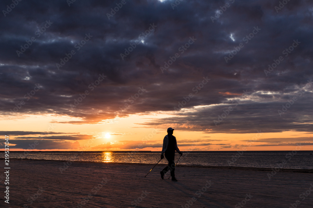 Nordic Walking on the Baltic Sea beach