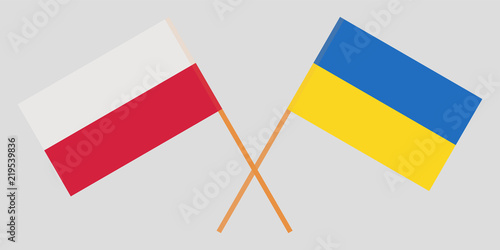 Crossed flags Poland and Ukraine. Official colors. Correct proportion. Vector