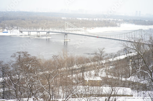 Winter Dnieper river in Kiev, Ukraine 2018.