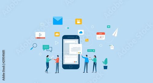 business team working  for mobile application development and design process concept 