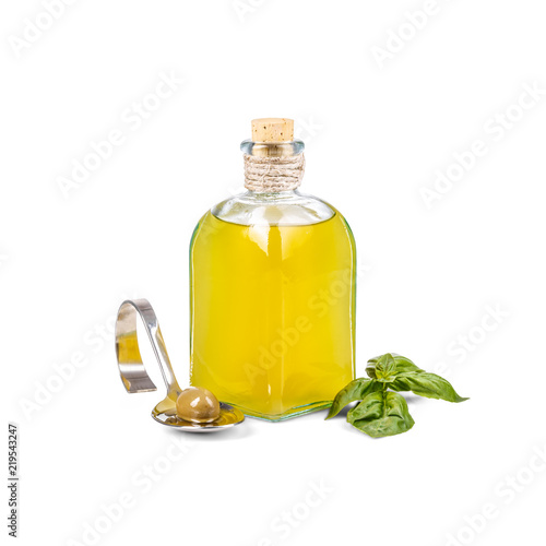 Glass bottle of olive oil