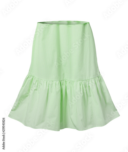 Green and white striped skirt with flounce isolated