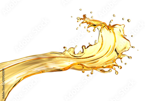 Olive or engine oil splash, Golden Cosmetic Liquid isolated on white background.