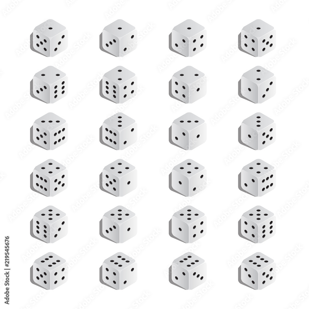 Isometric white dice variations set. Vector. Isometric white dice variations set. Vector.