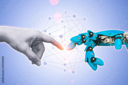 Technology of robot or robotic engineering connected era future for people concept