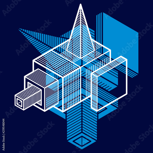 Abstract trigonometric construction, vector dimensional design template.
