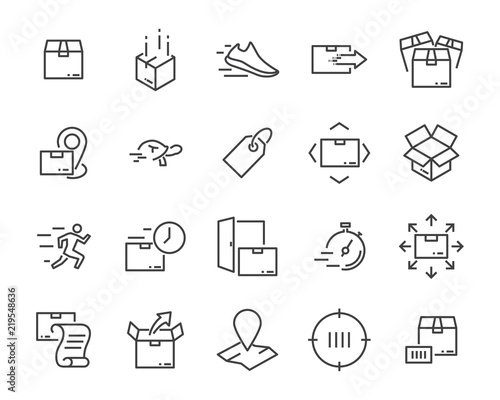 set of sending product icons , such as delivery, mail, service, shipping, transport, box and more
