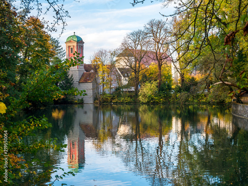 View on beautiful part of Augsburg Kahnfahrt in autumn
