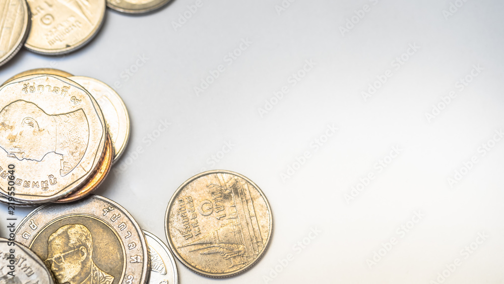 Topview coin thai bath on white background copy space Topview coin thai bath on white background copy space