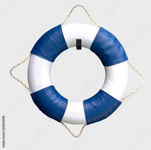 White and blue lifebuoy on white background. photo