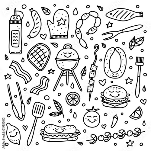 Doodle set of barbecue icons.