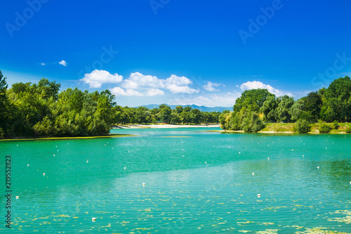 Zagreb, Croatia, Jarun lake, beautiful green bay, sunny summer day © ilijaa