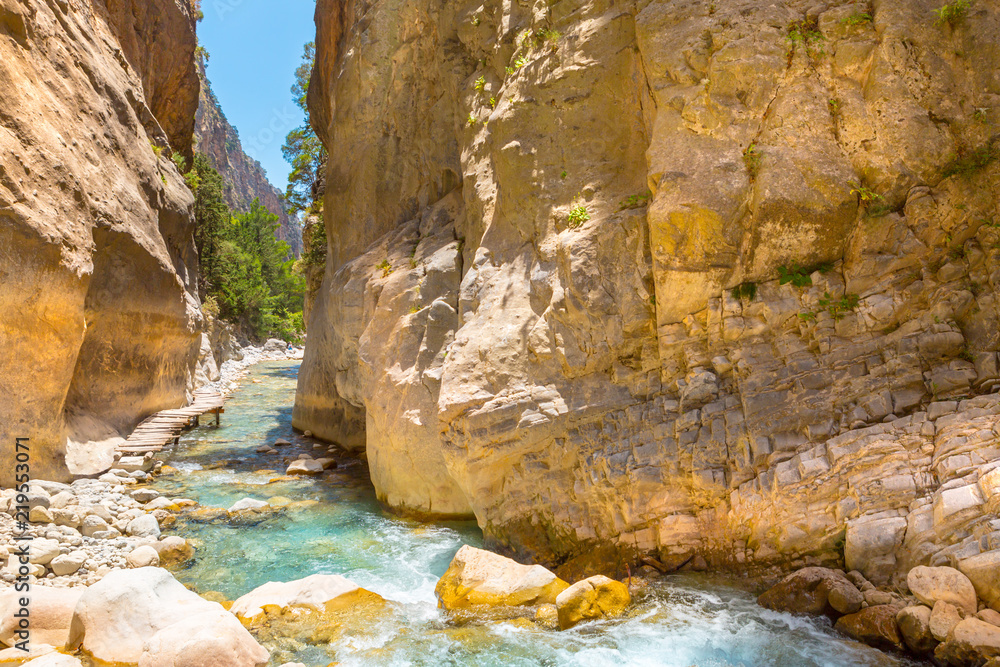 Passage of famous Samaria Gorge, Crete, Greece