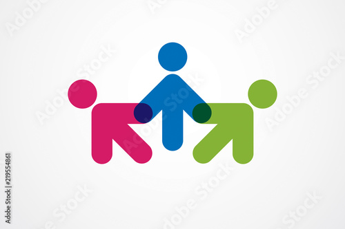 Teamwork and friendship concept created with simple geometric elements as a people crew. Vector icon or logo. Unity and collaboration idea, dream team of business people colorful design.