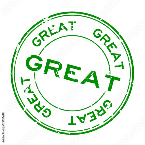 Grunge green great wording round rubber seal stamp on white background