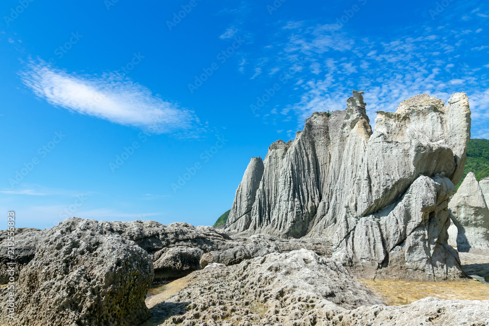 Fototapeta premium 【青森県下北半島佐井村】天龍岩：仏ヶ浦は緑色凝灰岩がつくる大小さまざまな奇岩が集まり極楽浄土の景観