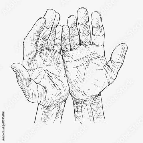 Human hands folded in prayer. Hand drawn vector illustration. Appeal to the God. Faith and hope. Religion