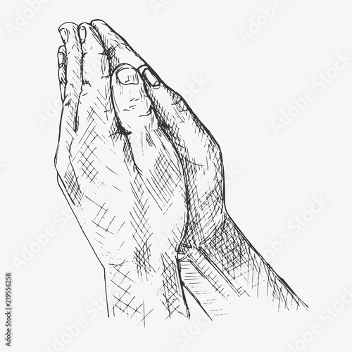 Human hands folded in prayer. Hand drawn vector illustration. Appeal to the God. Faith and hope. Religion