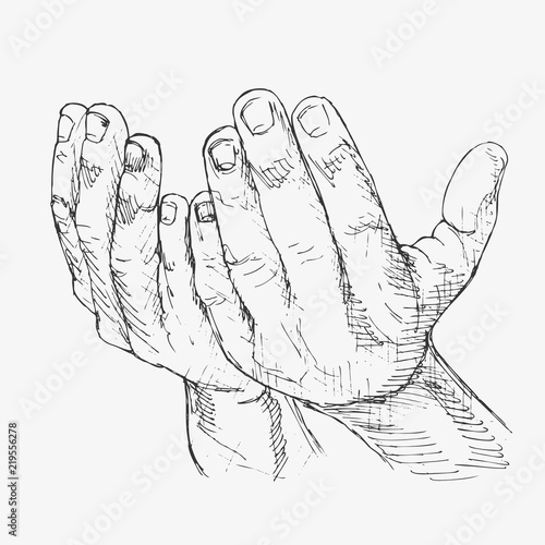 Human hands folded in prayer. Hand drawn vector illustration. Appeal to the God. Faith and hope. Religion