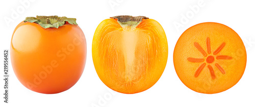 ripe juicy persimmon, clipping path, isolated on white background, full of depth of field