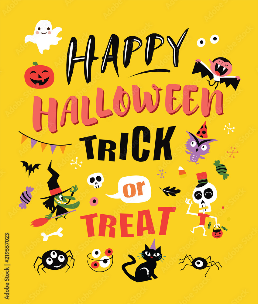  Happy halloween. Vector illustration with halloween design elements. Trick or treat.