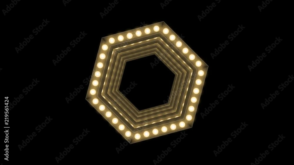Tunnel Incandescent light bulb box frame hexagon shape swirl rotate moving pattern, retro 3D virtual style illustration glow in dark background seamless looping animation 4K, with copy space Tunnel Incandescent light bulb box frame hexagon shape swirl rotate moving pattern, retro 3D virtual style illustration glow in dark background seamless looping animation 4K, with copy space