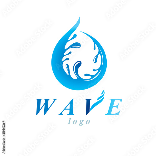 Freshwater conceptual blue vector emblem for use in mineral water advertising. Living in harmony with nature concept.