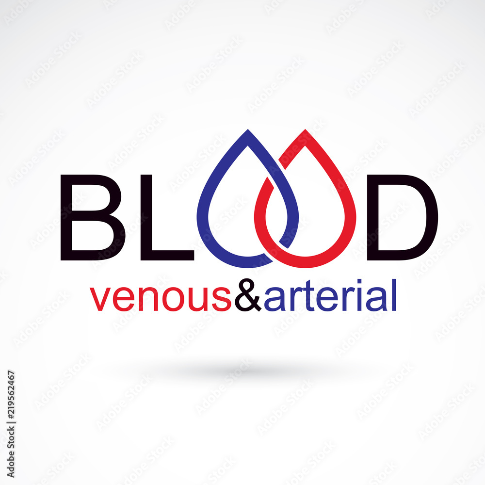 Arterial and venous blood, blood circulation conceptual vector illustration. Healthy lifestyle conceptual logo for use in pharmacology.