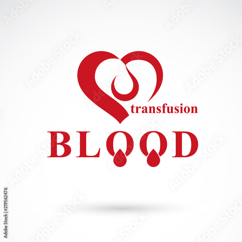 Vector illustration of heart shape. Blood transfusion concept, charity and volunteer conceptual logo for use in medical care advertisement.
