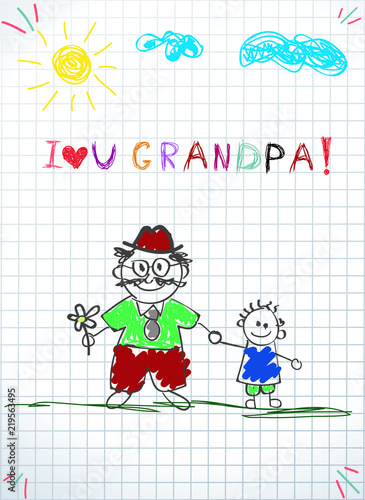 Vector illustration of granddad and grandchild together holding hands