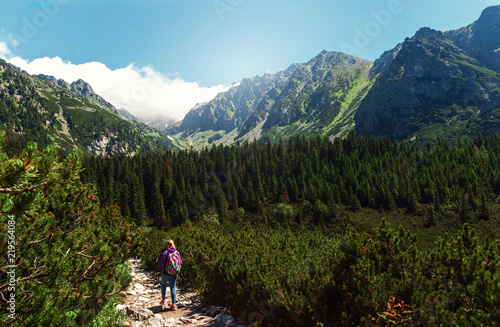 Mountain landscape traveler High tatras mountains Slovakia