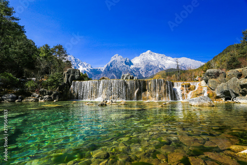 Beautiful landscapes and waterfalls in summer in Lijiang, Yunnan, China