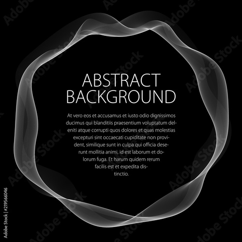 Round smooth linear frame of wavy lines. Vector abstract artistic beautiful background with copy space for text.  Isolated over black background.