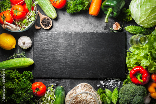 Various fresh vegetables organic food for healthy on rustic background with copy space for your text.