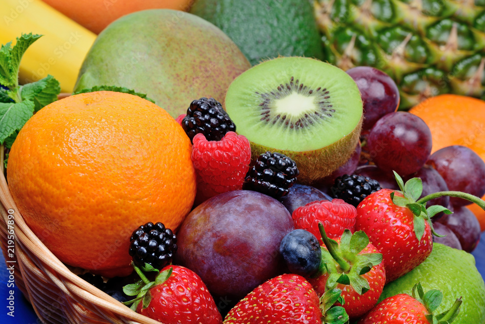 Healthy fresh fruits in a basket Healthy fresh fruits in a basket