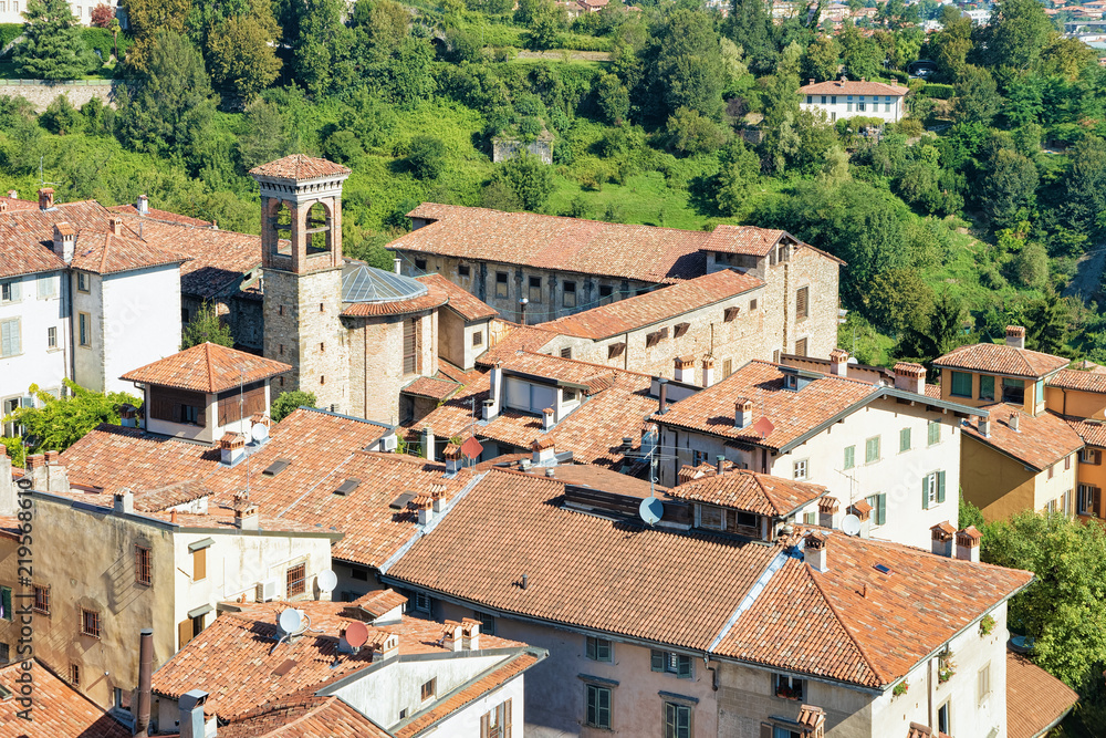 Cityscape of Citta Alta in Bergamo in Italy
