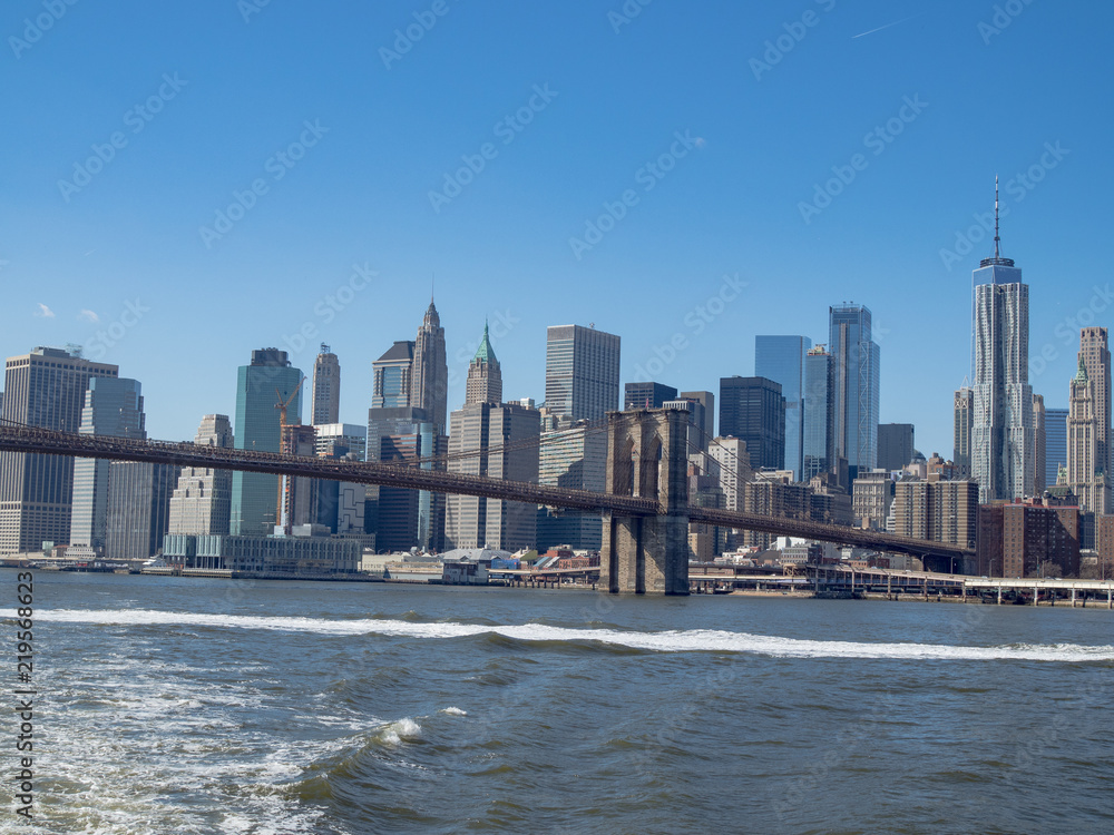 Fototapeta premium Brooklyn Bridge from Cruiser at Manhattan, New York City