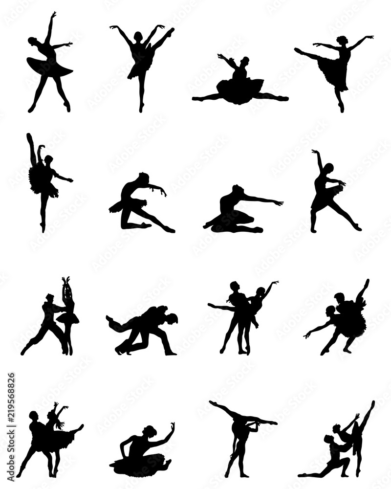 Black silhouettes of ballerinas on white background, vector Black silhouettes of ballerinas on white background, vector