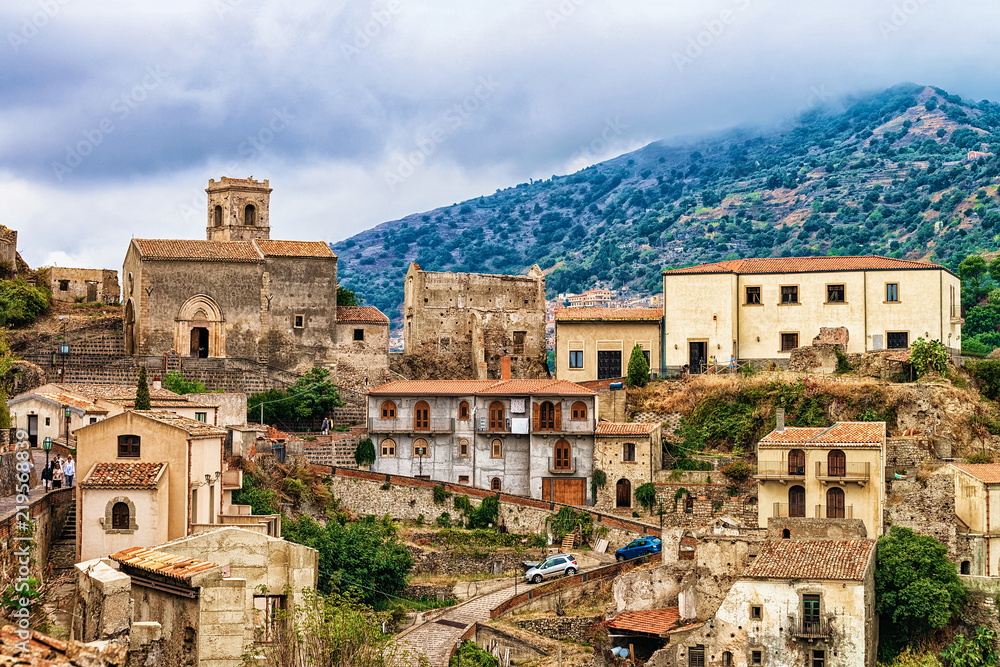 Beautiful landscape with Savoca village on mountain Sicily