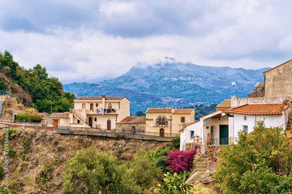 Beautiful landscape with Savoca village on mountains Sicily