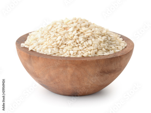 Wooden bowl of sesame seeds