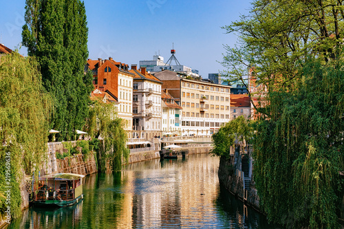 Riverside of Ljubljanica River in historical center of Ljubljana
