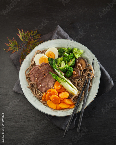 Traditional Japanese stewed pork, Gomoku Yakisoba photo